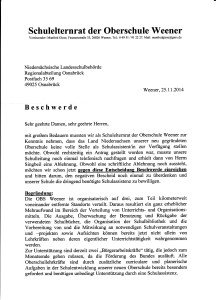 Beschwerdebrief Stelle Schulassistenten